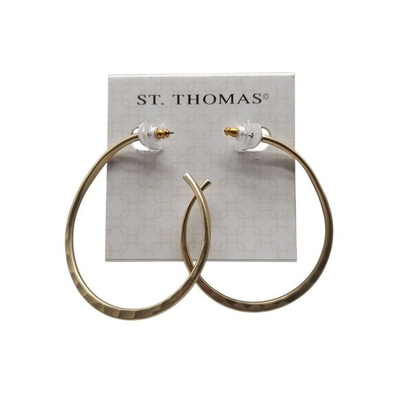 St. Thomas Gold Tone Hammered Metal Twist Hoop Earrings NWTs - Picture 1 of 4